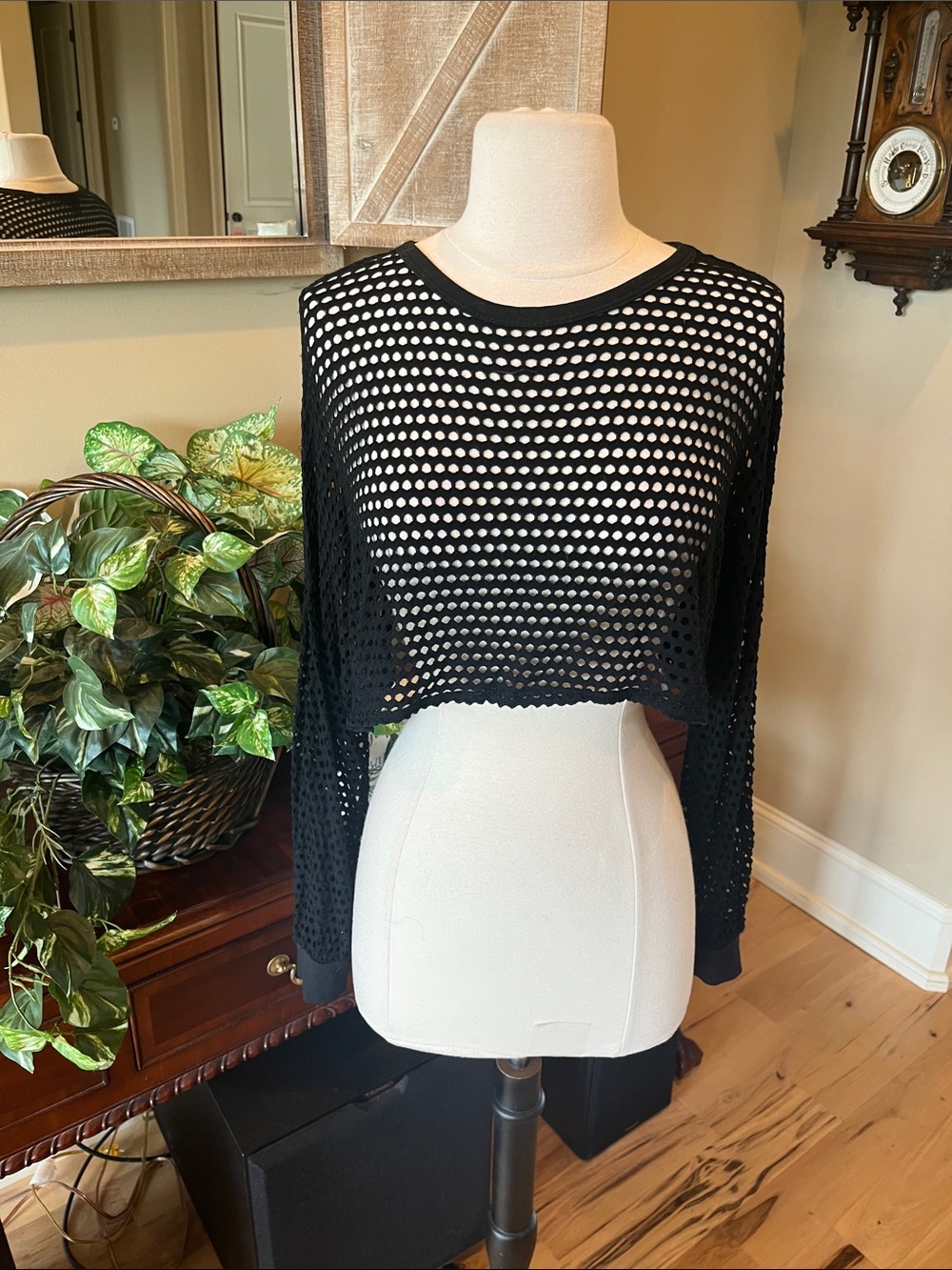 Black Fishnet Crop Top Beach Semi Sheer